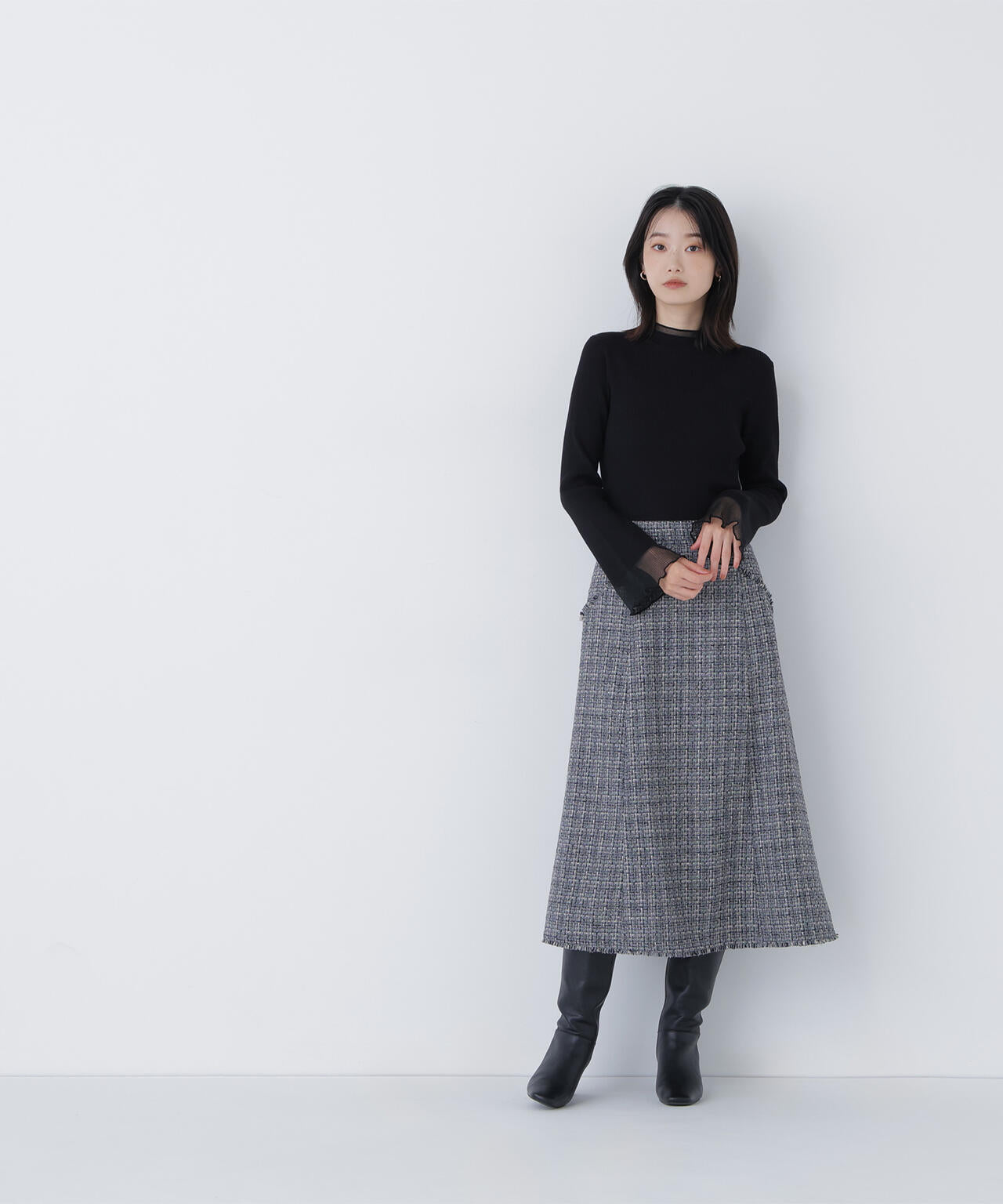 シアーフレアカフスリブニット