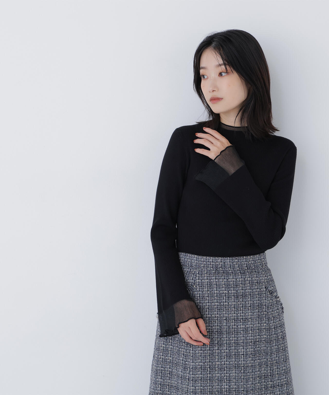 シアーフレアカフスリブニット