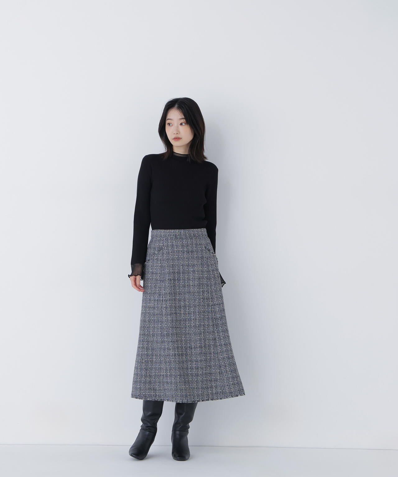 シアーフレアカフスリブニット