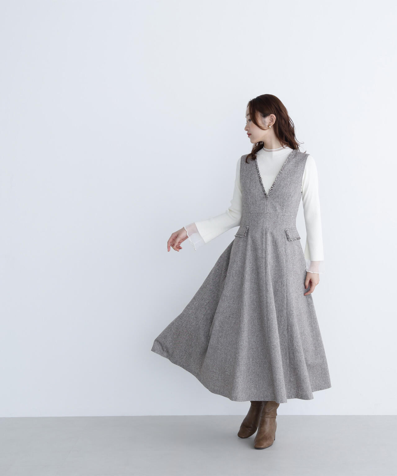 シアーフレアカフスリブニット