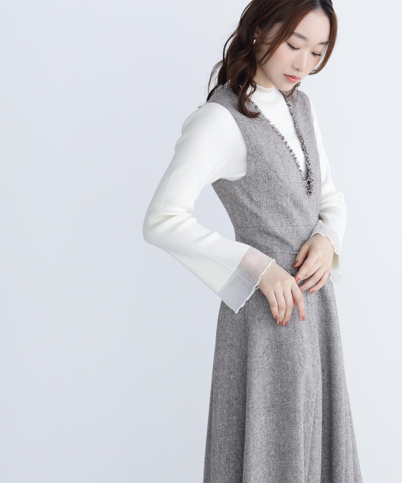 シアーフレアカフスリブニット