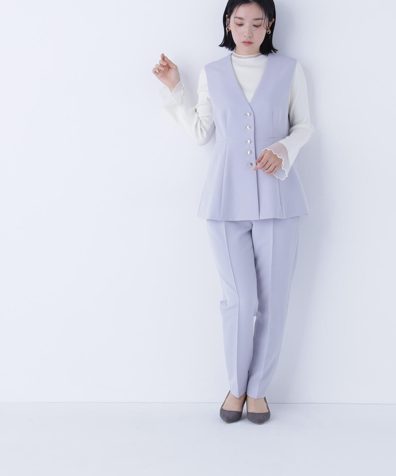 シアーフレアカフスリブニット