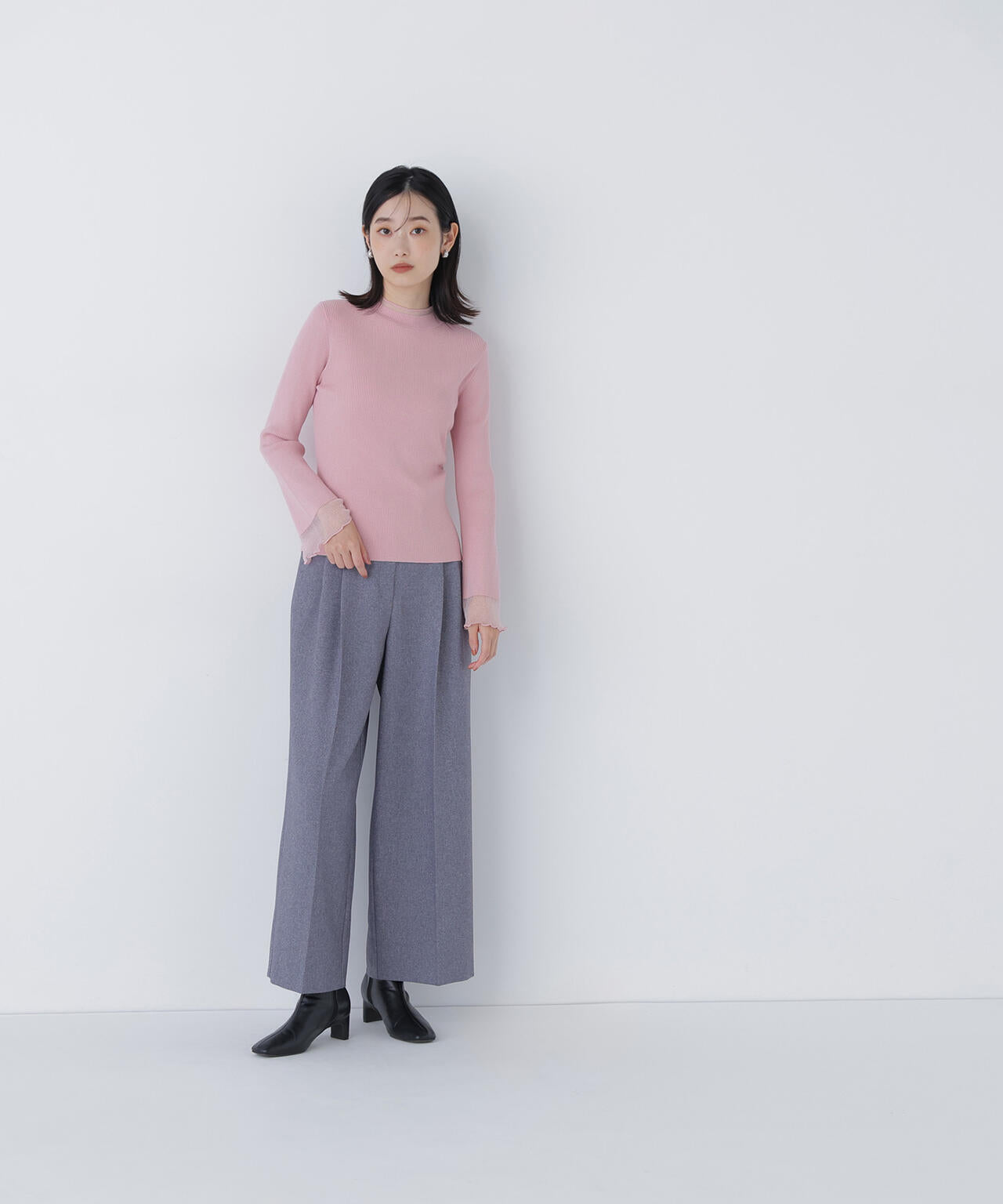 シアーフレアカフスリブニット