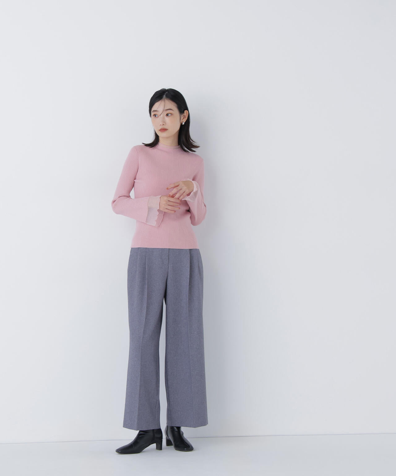 シアーフレアカフスリブニット