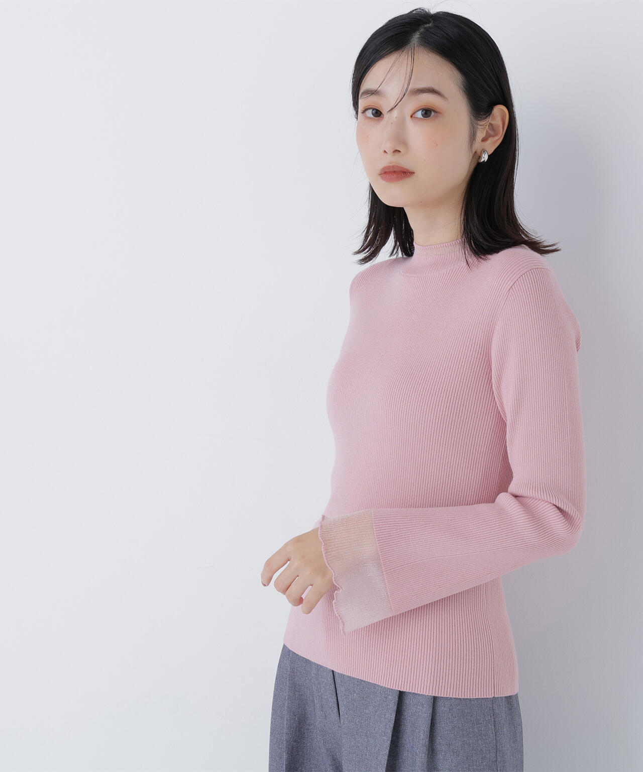 シアーフレアカフスリブニット