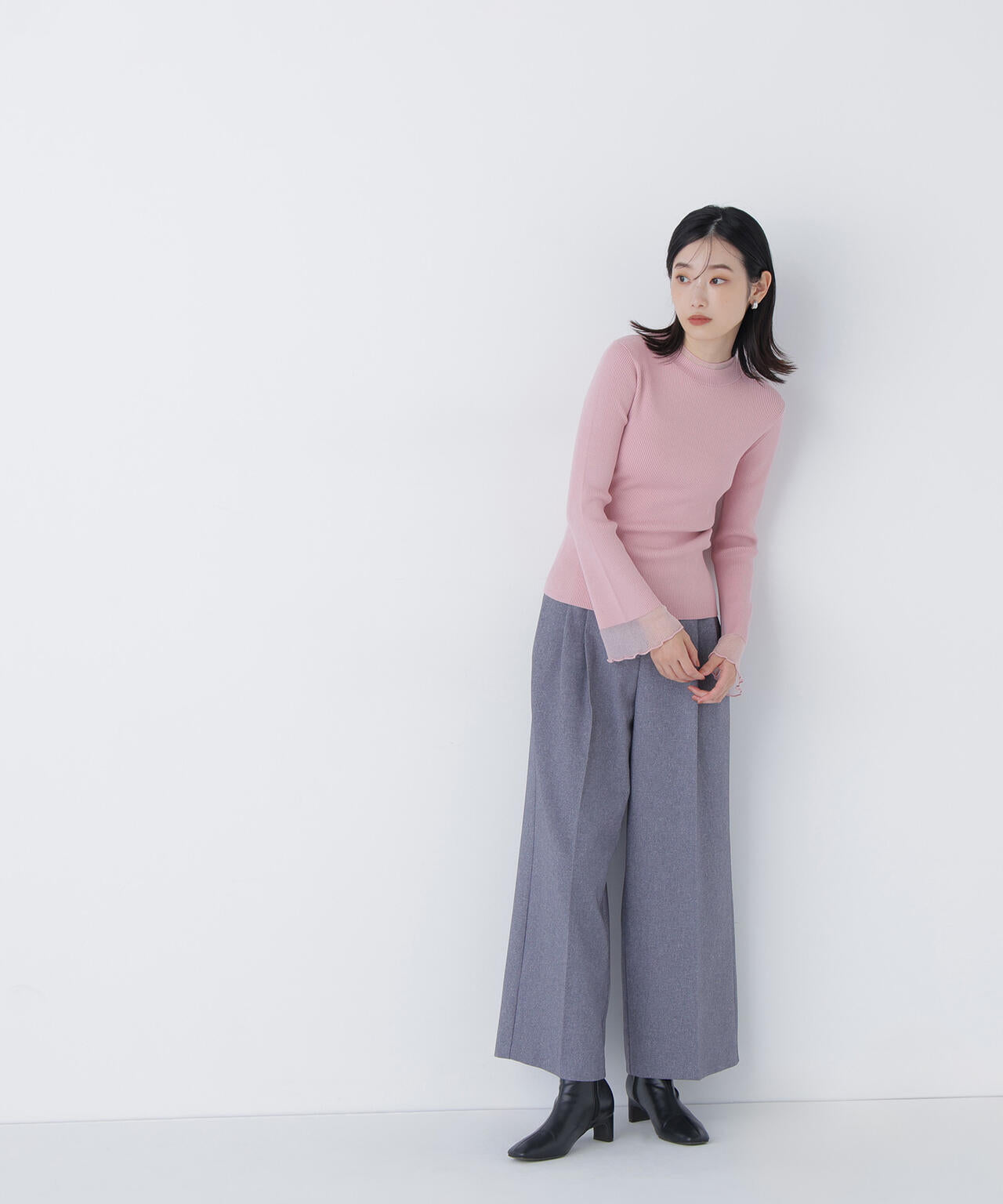 シアーフレアカフスリブニット