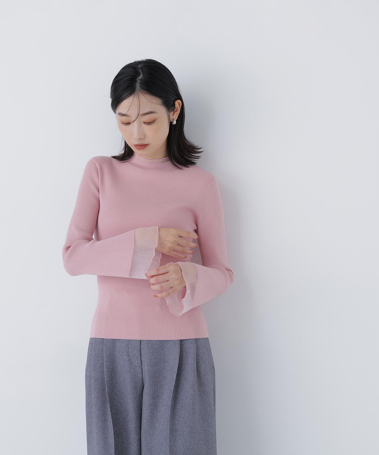 シアーフレアカフスリブニット