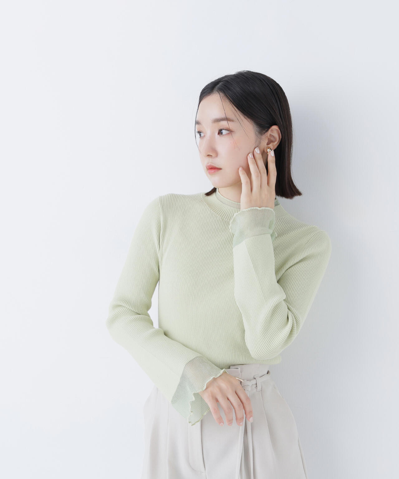 シアーフレアカフスリブニット