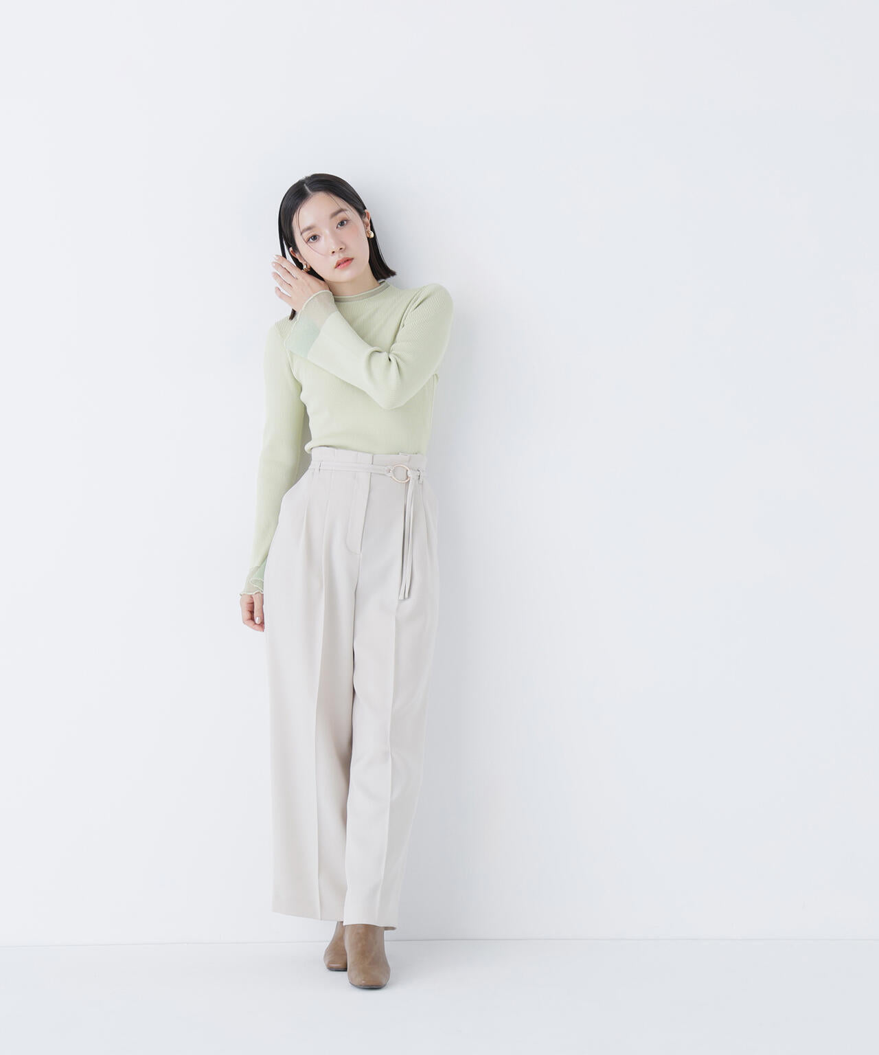 シアーフレアカフスリブニット