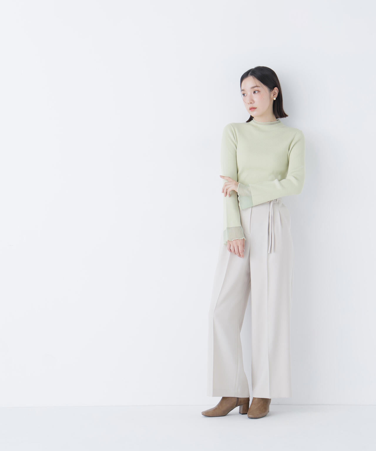 シアーフレアカフスリブニット