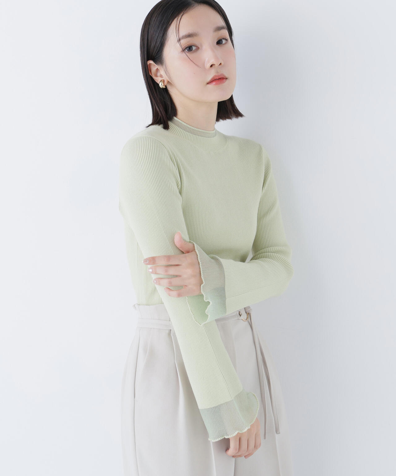 シアーフレアカフスリブニット