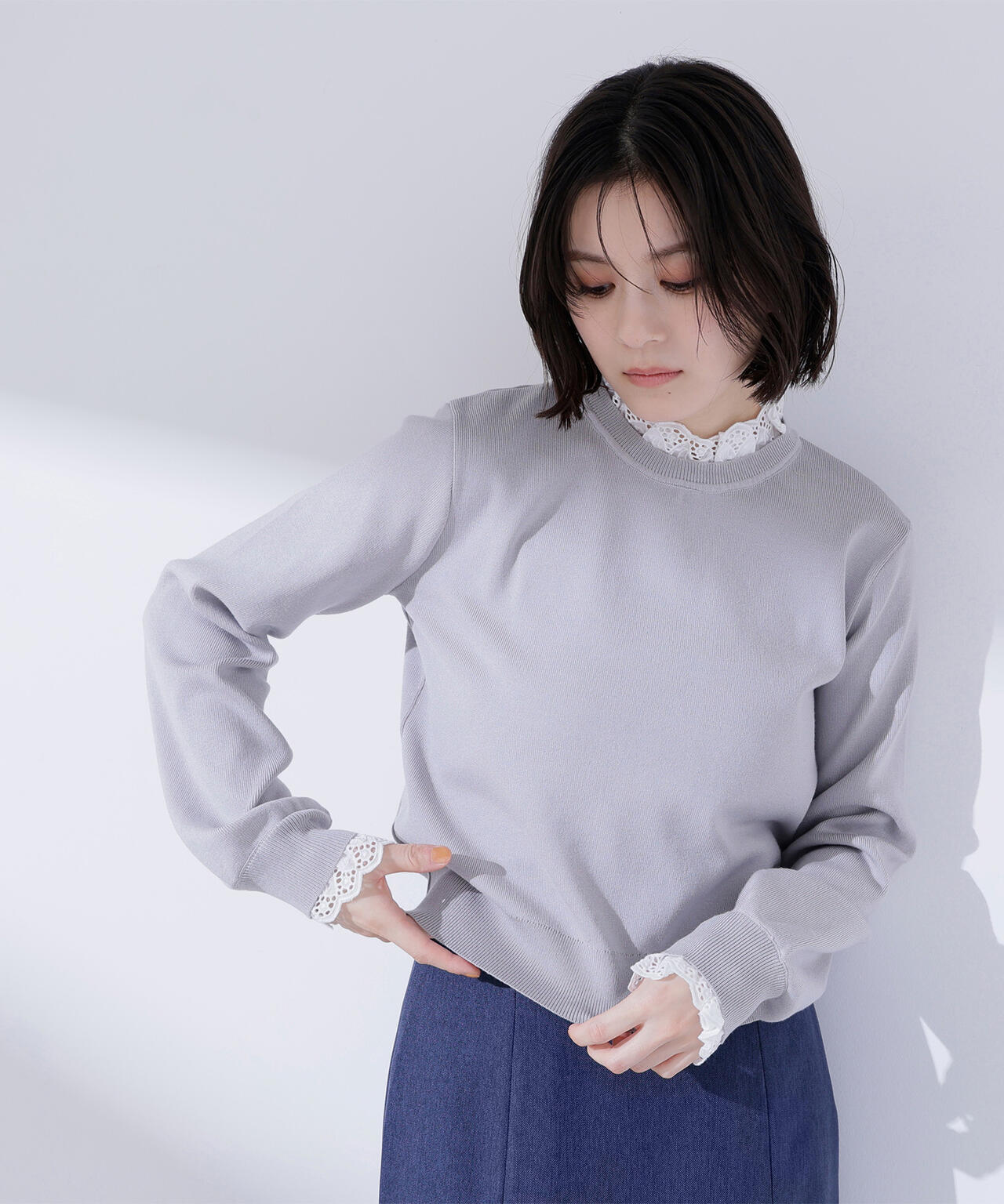 レースフリルドッキングニット