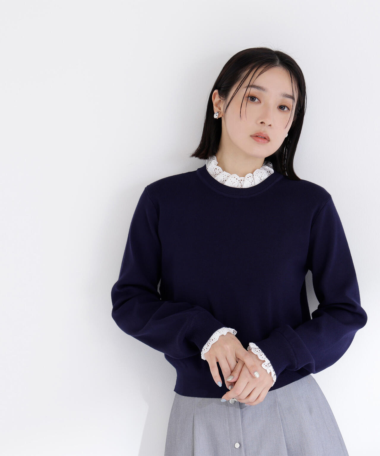レースフリルドッキングニット