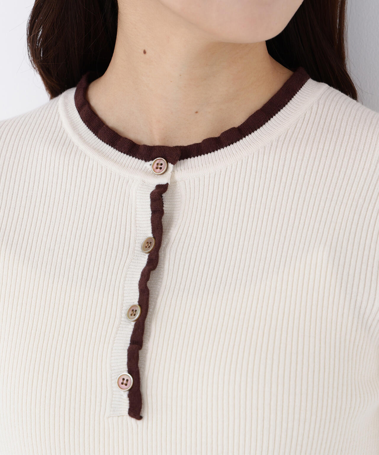 バイカラーフリルトリムニット