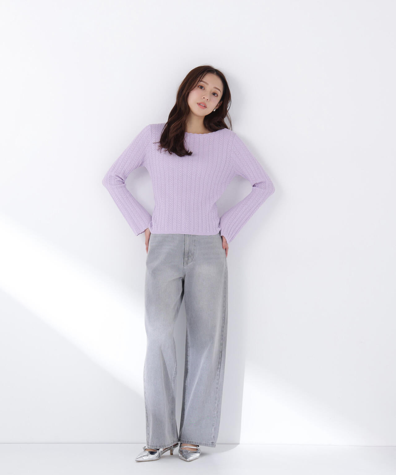 柄編みスカラップニット