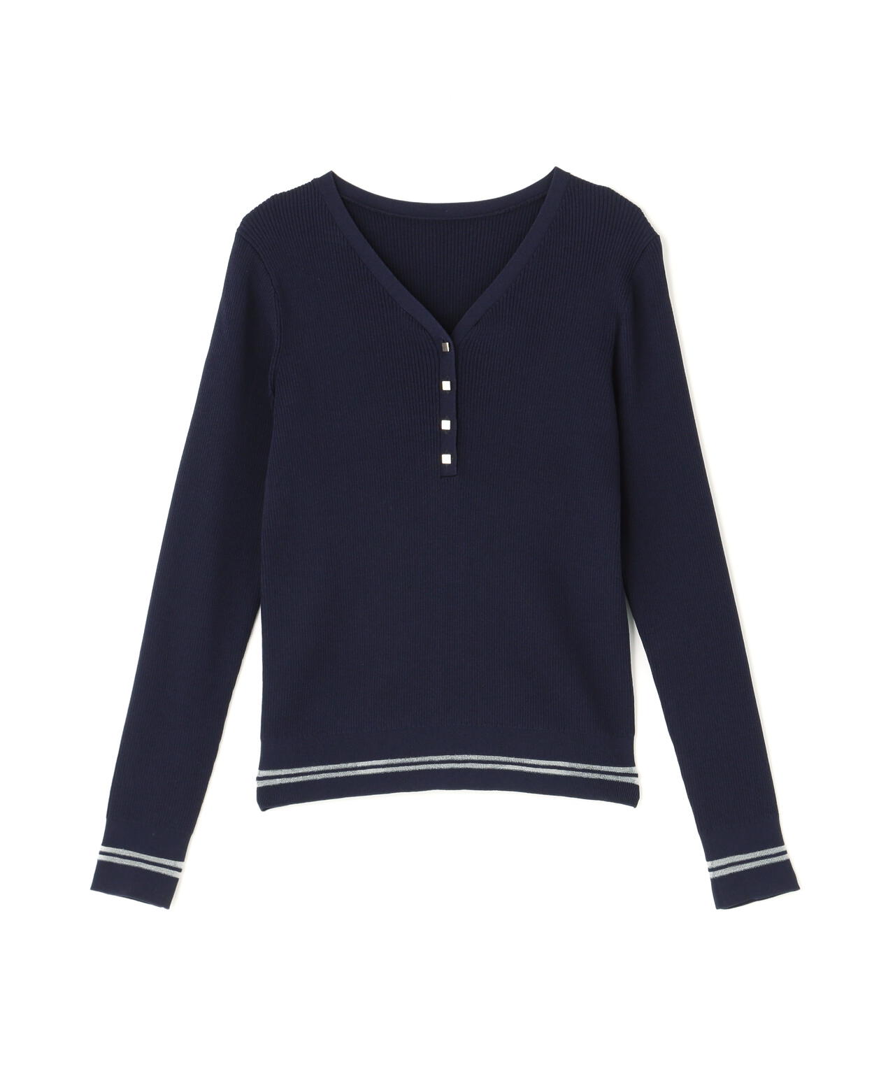 メタルボタンシアーラインニット