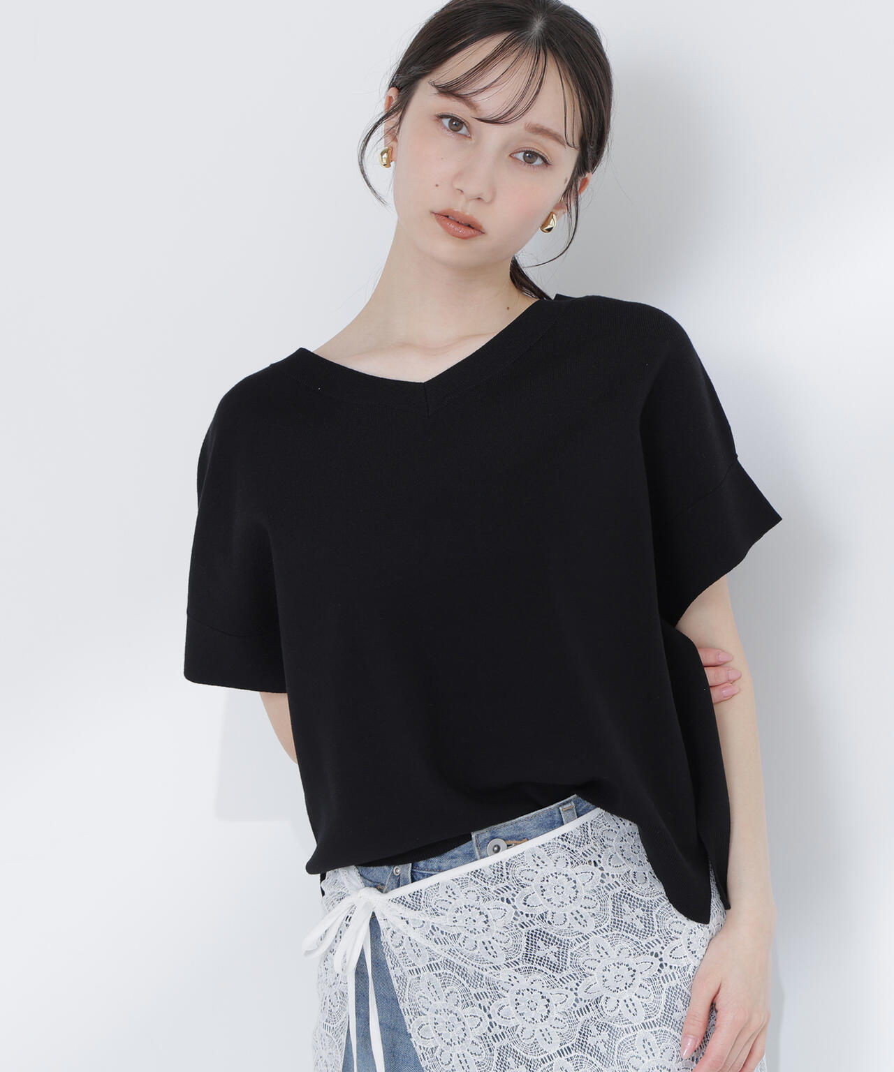 <sweet掲載>総針ベーシック Vネックニット