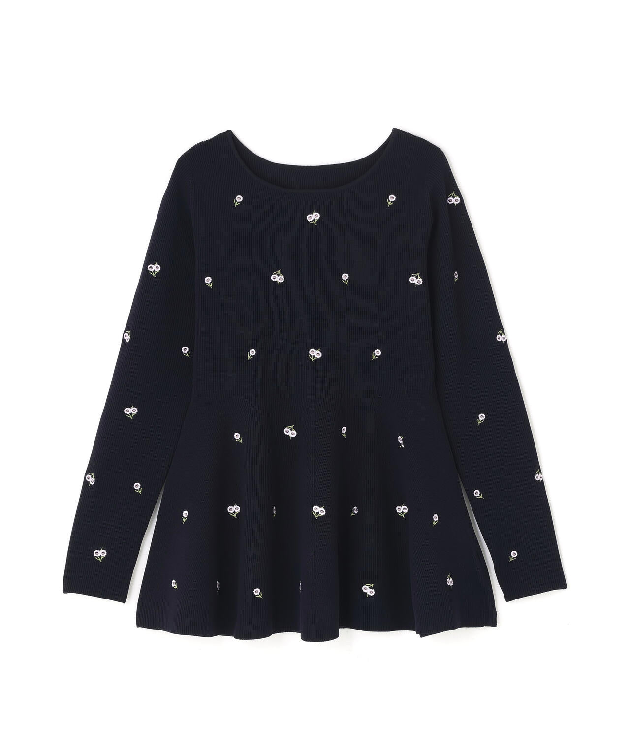 【一部店舗・mix.tokyo 限定カラー:ネイビーベース2】刺繍ペプラムニット