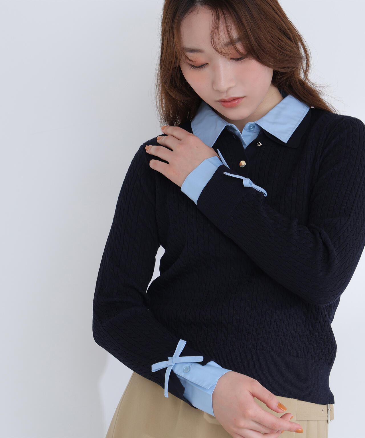 【6/12 10:00~6/15 SPECIAL COUPON 対象商品】【Oggi.jp掲載】シャツドッキングケーブルニット