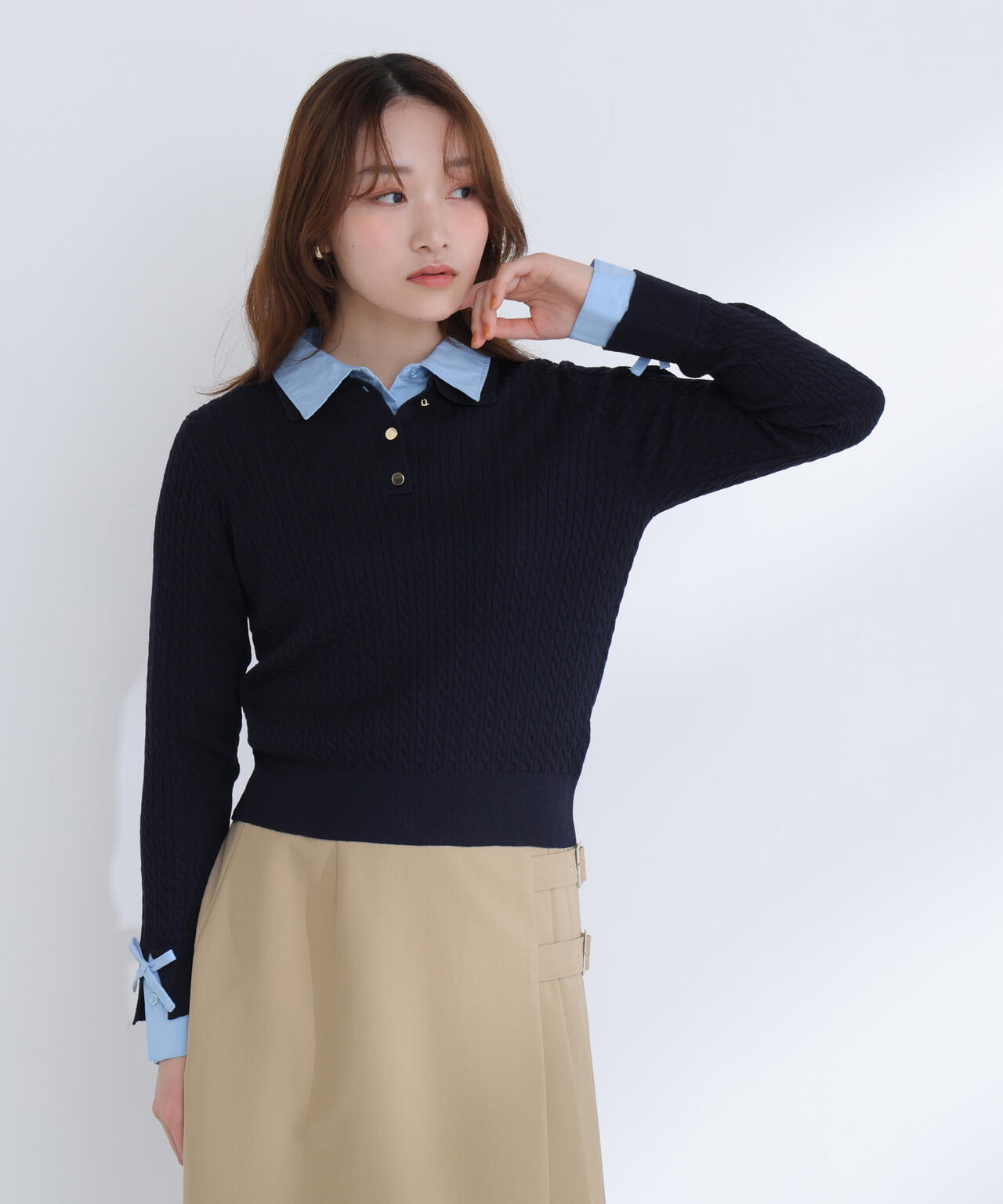 【6/12 10:00~6/15 SPECIAL COUPON 対象商品】【Oggi.jp掲載】シャツドッキングケーブルニット