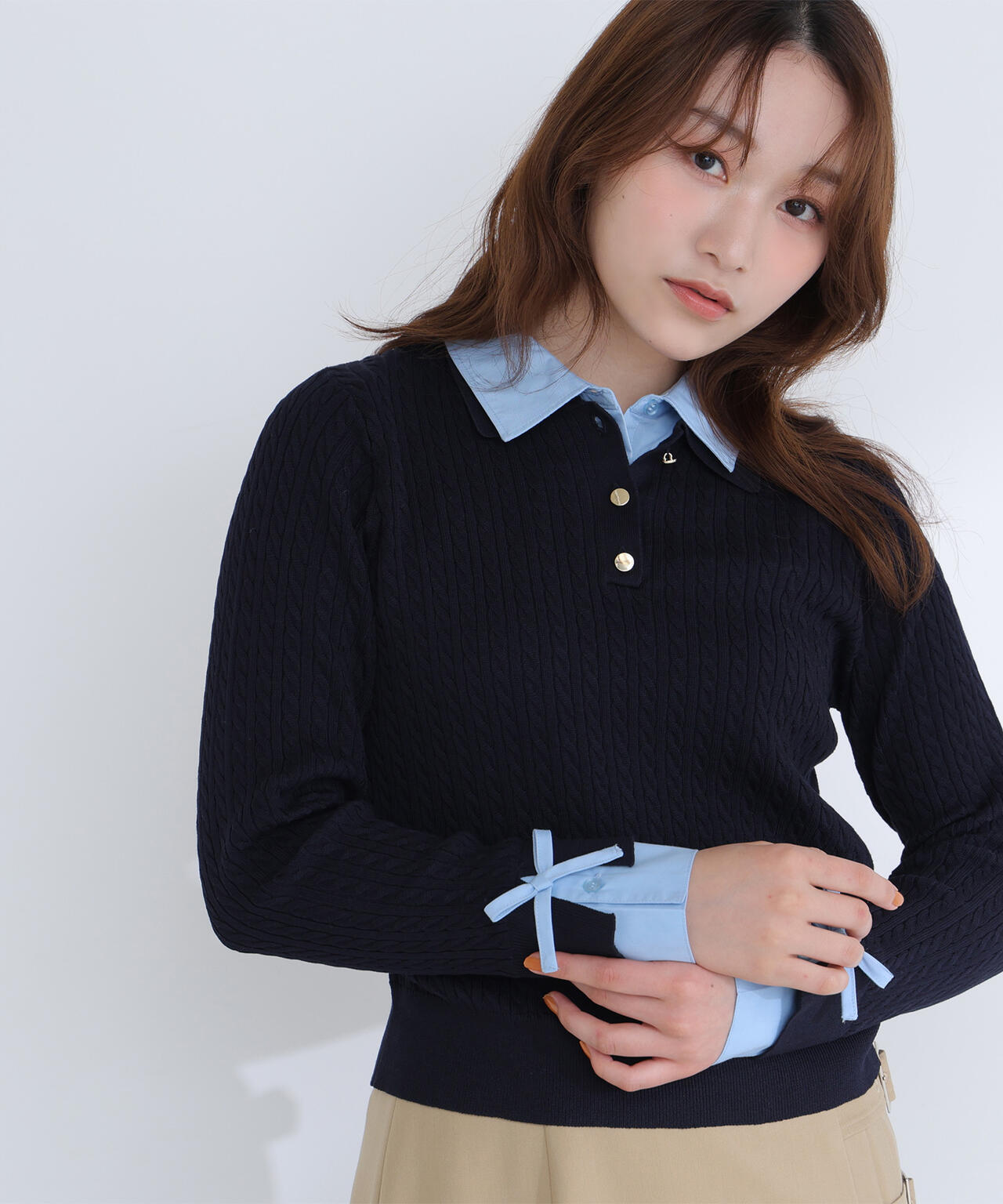 シャツドッキングケーブルニット