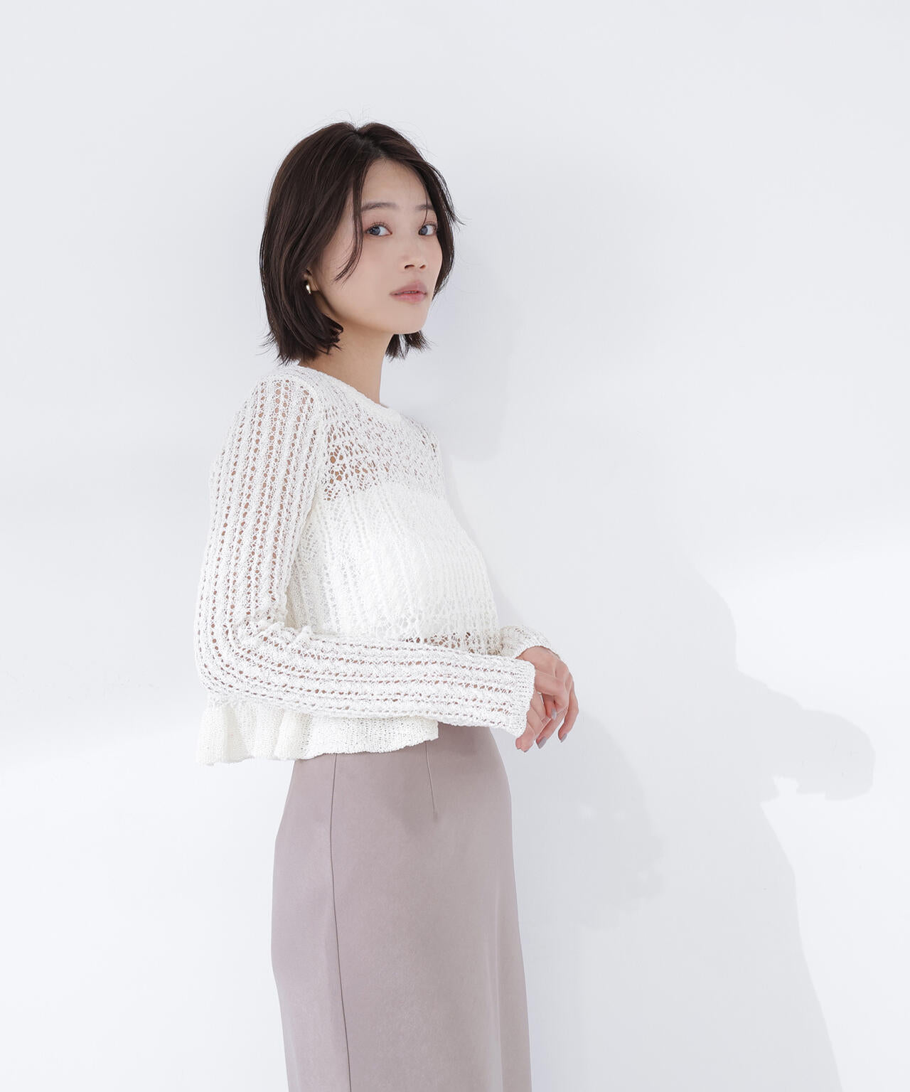 【sweet4月号掲載】【WEB限定商品】クロップドレースメッシュニット