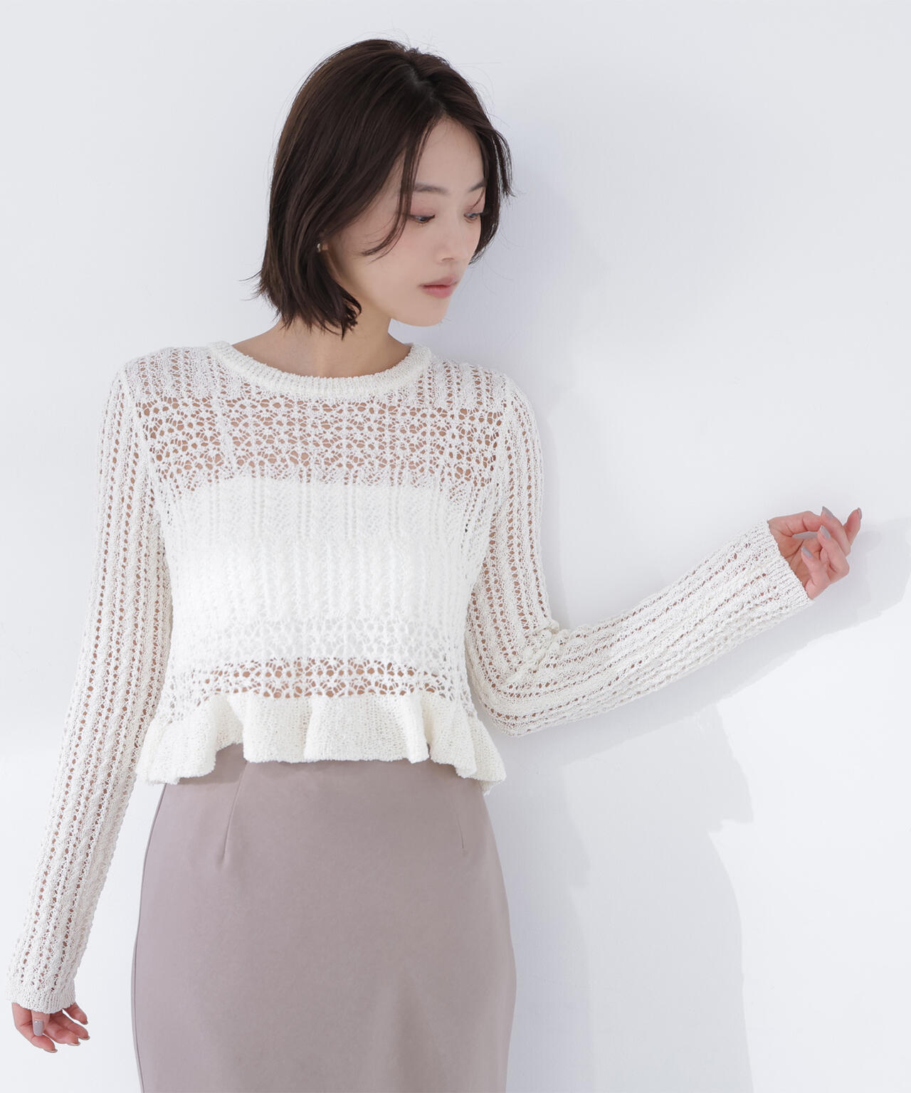 【sweet4月号掲載】【WEB限定商品】クロップドレースメッシュニット