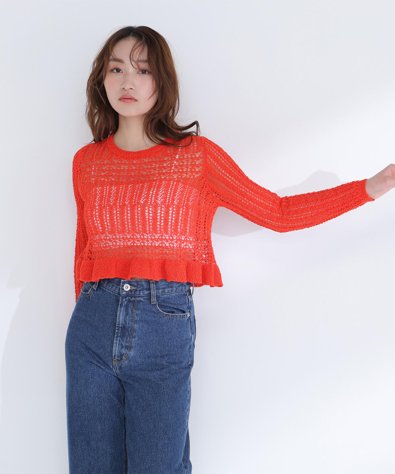 【sweet4月号掲載】【WEB限定商品】クロップドレースメッシュニット