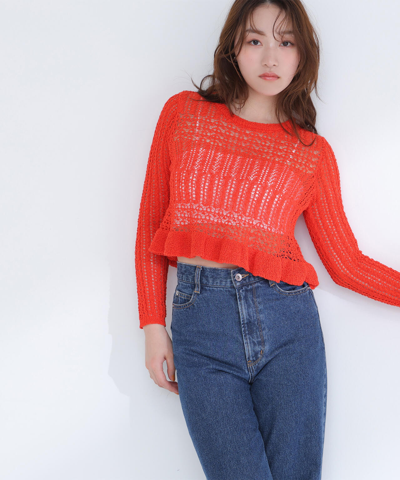 【sweet4月号掲載】【WEB限定商品】クロップドレースメッシュニット