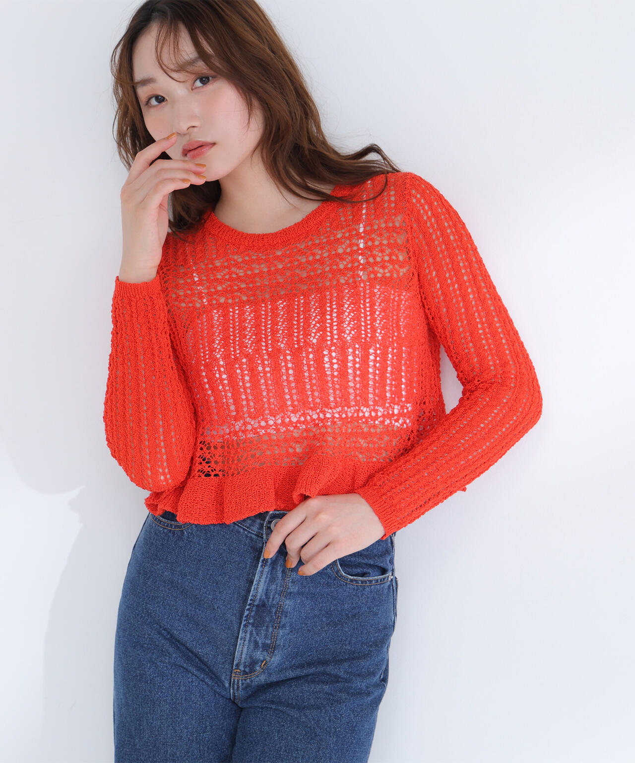 【sweet4月号掲載】【WEB限定商品】クロップドレースメッシュニット