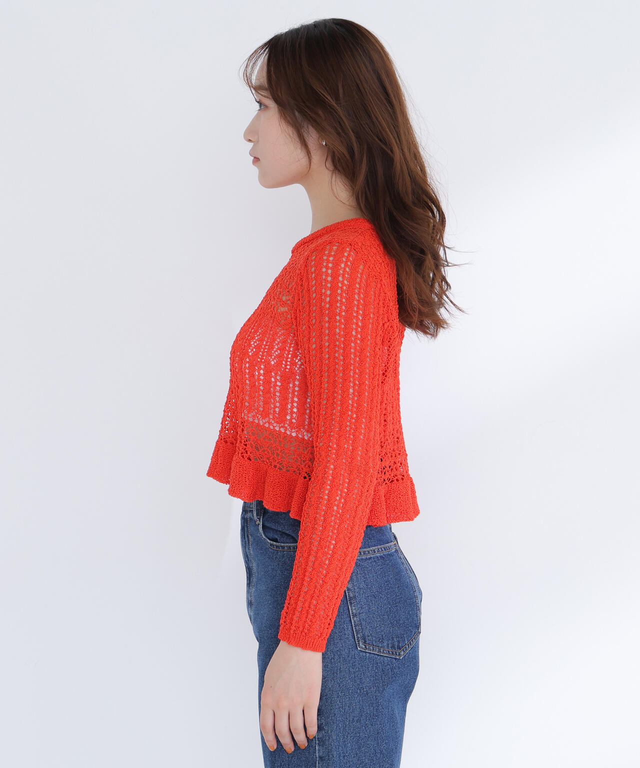 【sweet4月号掲載】【WEB限定商品】クロップドレースメッシュニット