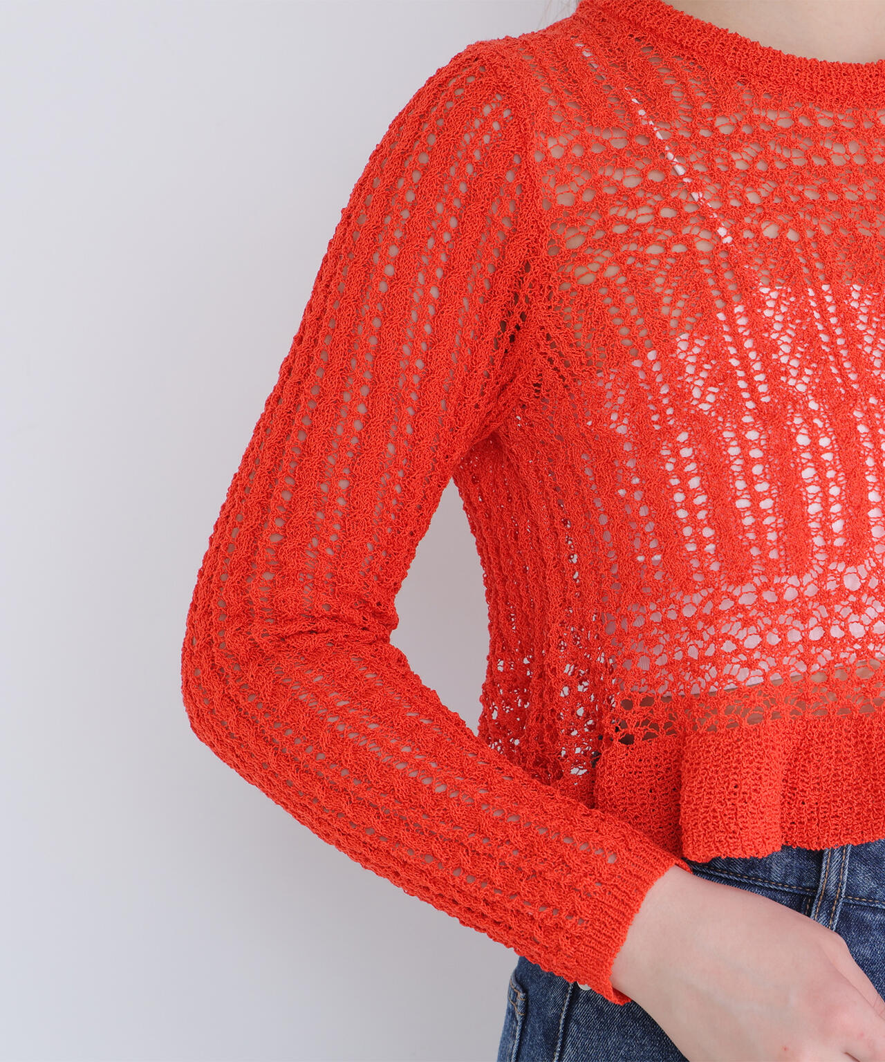 【sweet4月号掲載】【WEB限定商品】クロップドレースメッシュニット