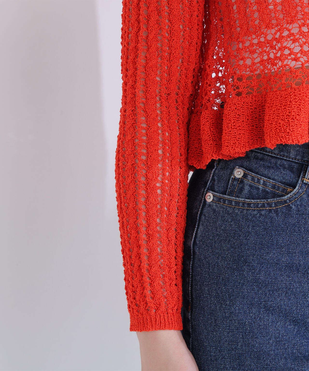 【sweet4月号掲載】【WEB限定商品】クロップドレースメッシュニット