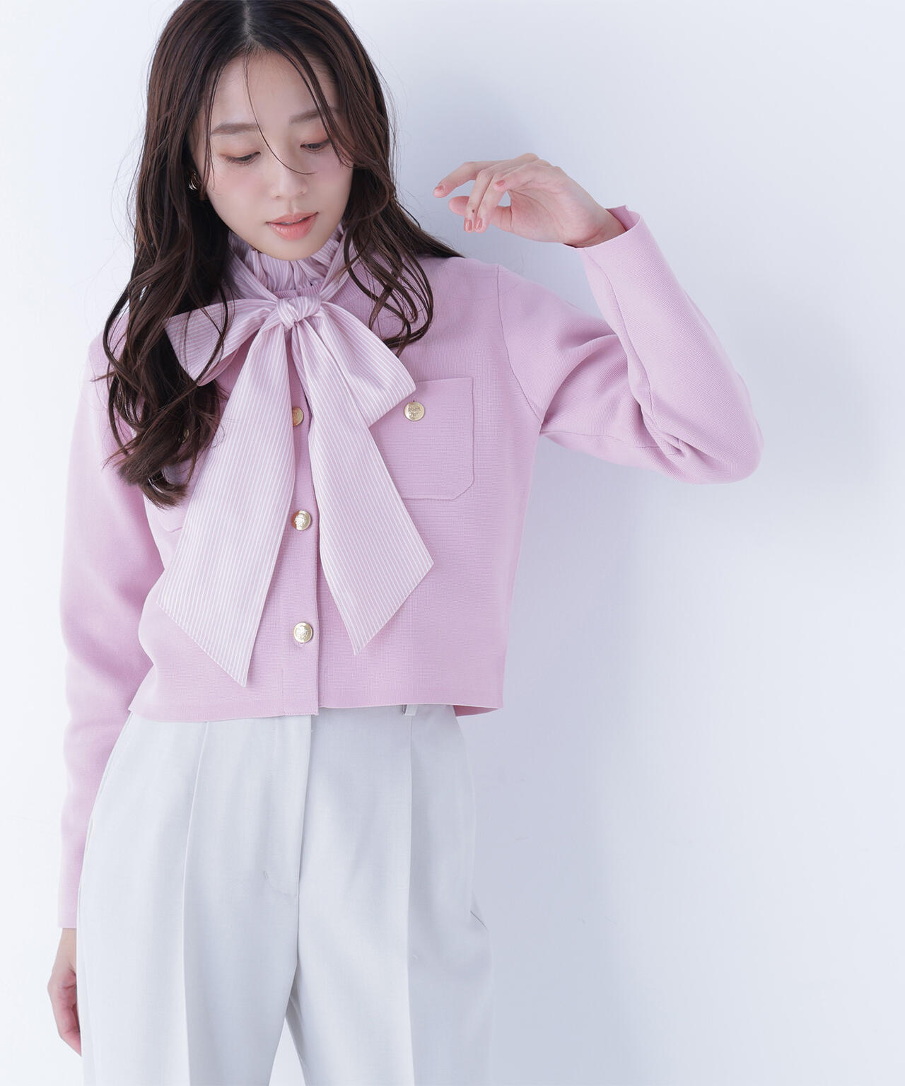 エンブレムボタンニットジャケット