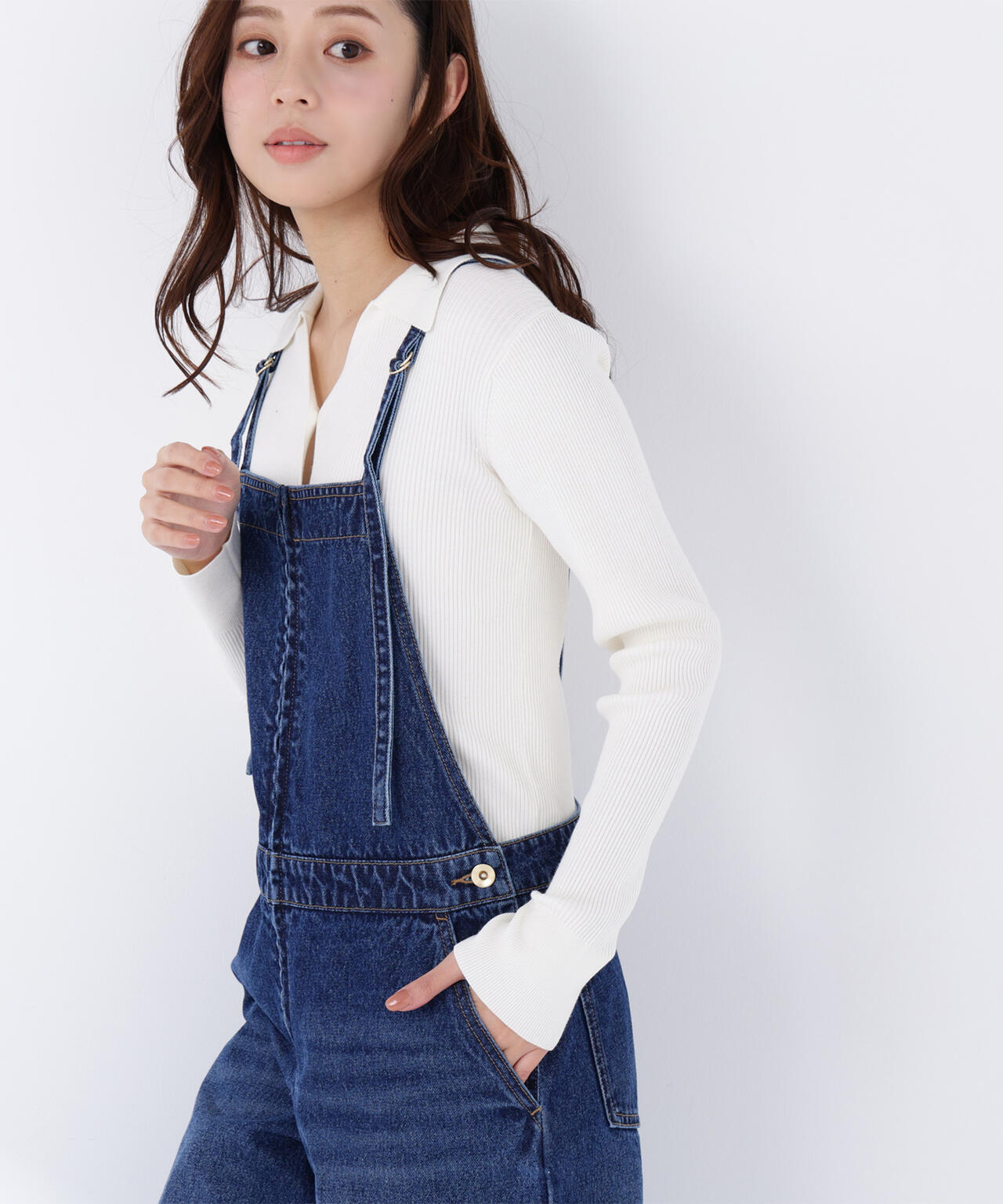 【WEB限定カラー:オレンジ】襟付Vネックリブニット