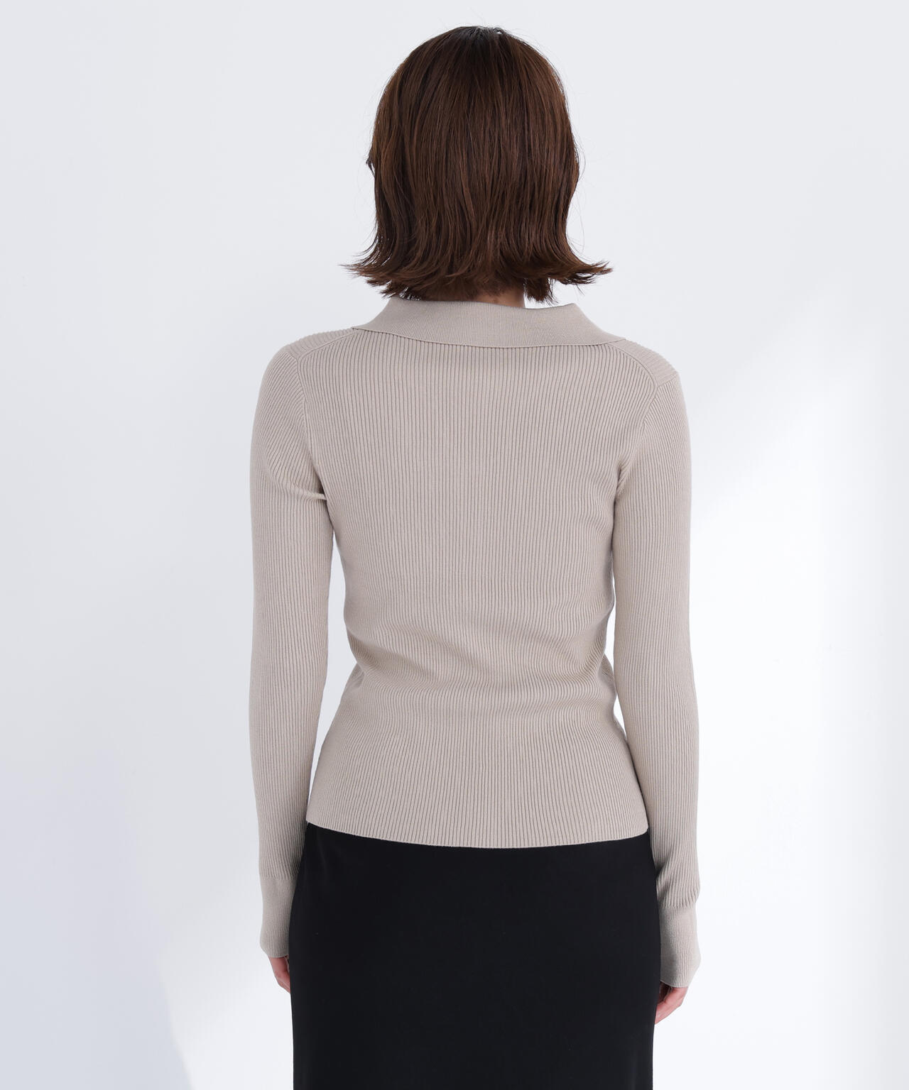 【WEB限定カラー:オレンジ】襟付Vネックリブニット