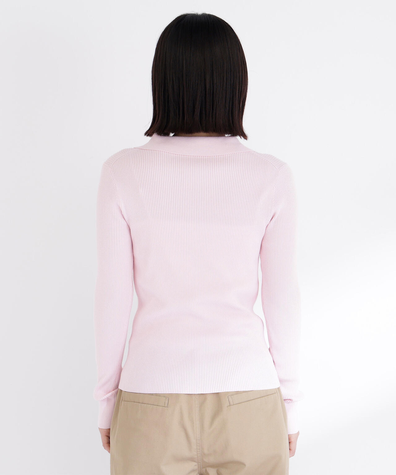 【WEB限定カラー:オレンジ】襟付Vネックリブニット