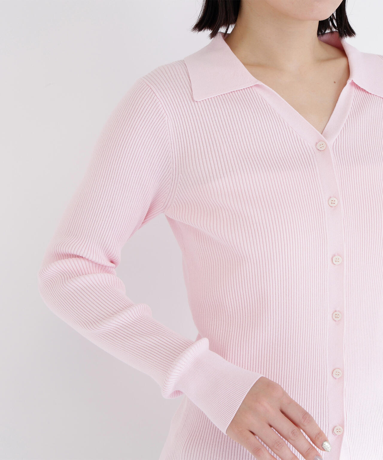 【WEB限定カラー:オレンジ】襟付Vネックリブニット