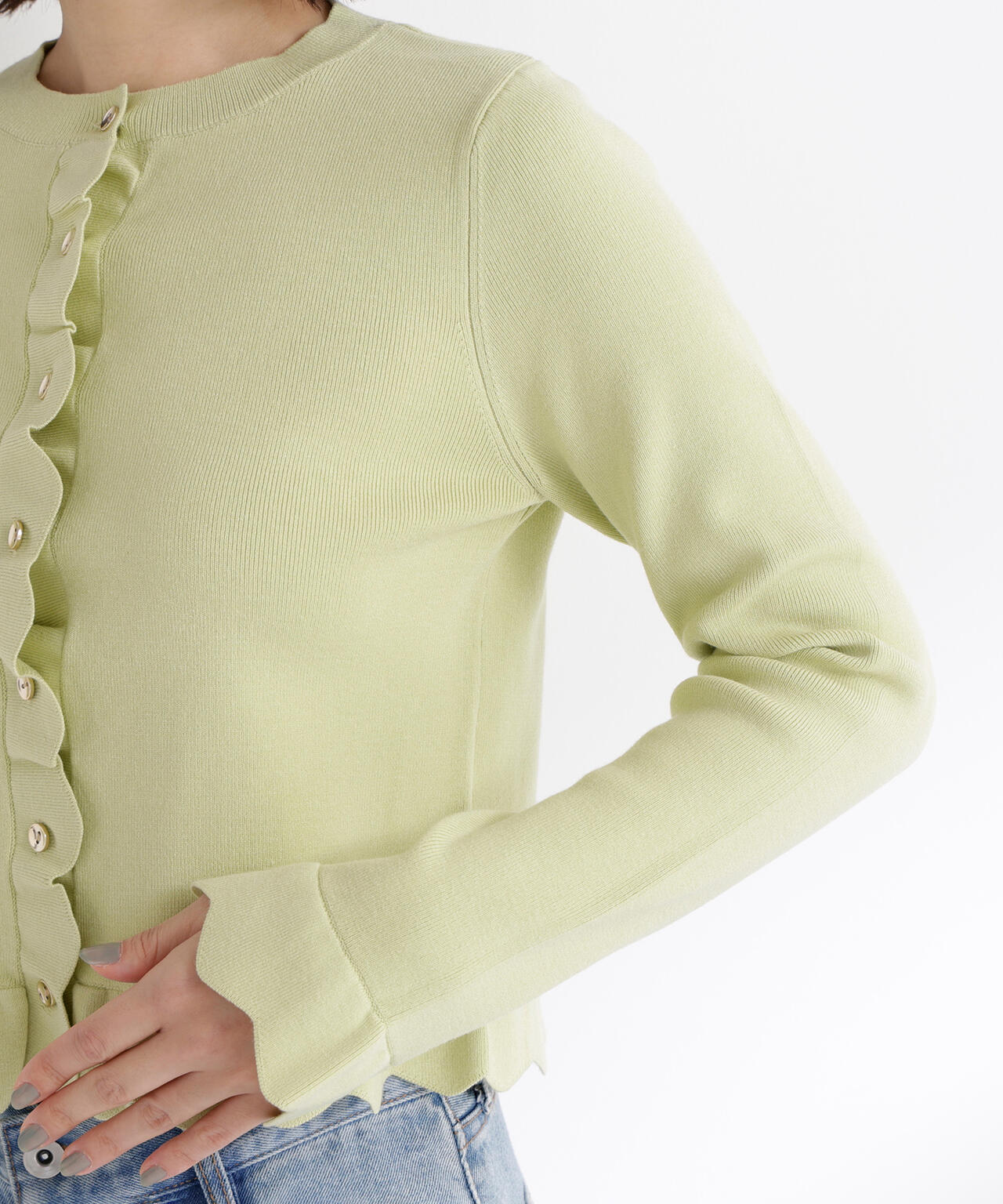 メタルボタンフリルカーディガン