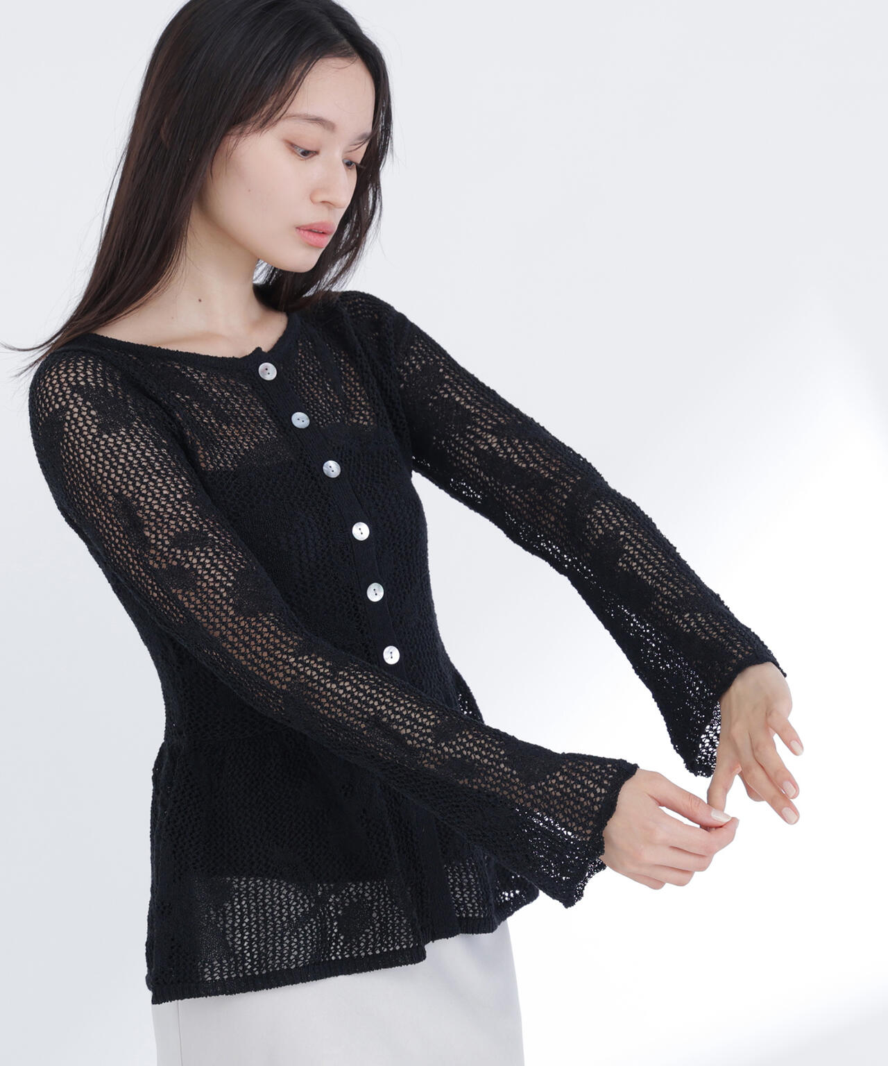 フラワーレースペプラムニット