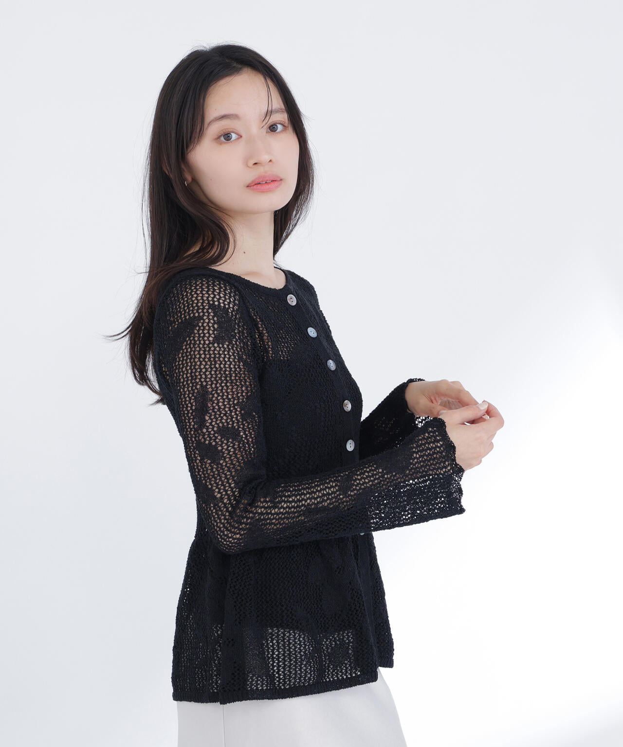 フラワーレースペプラムニット