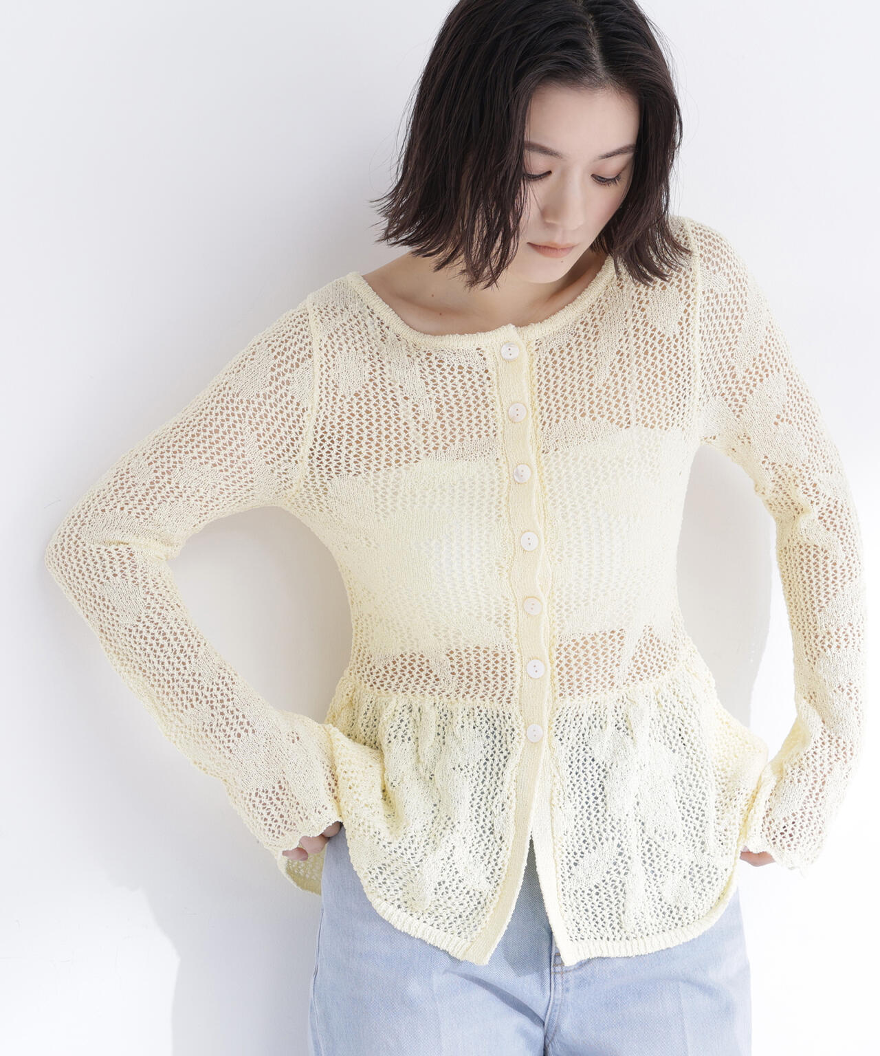 フラワーレースペプラムニット