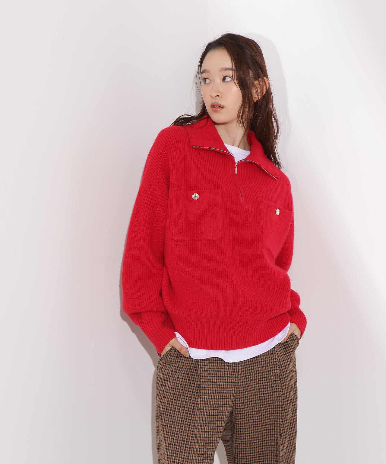 ハーフジップオーバーニット