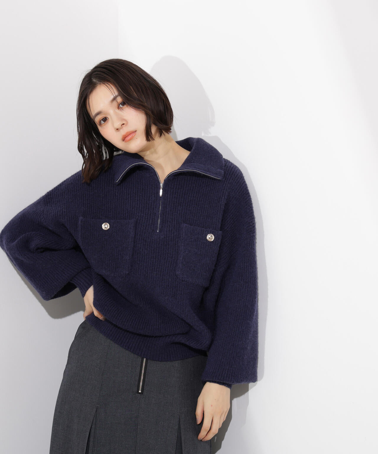 ハーフジップオーバーニット