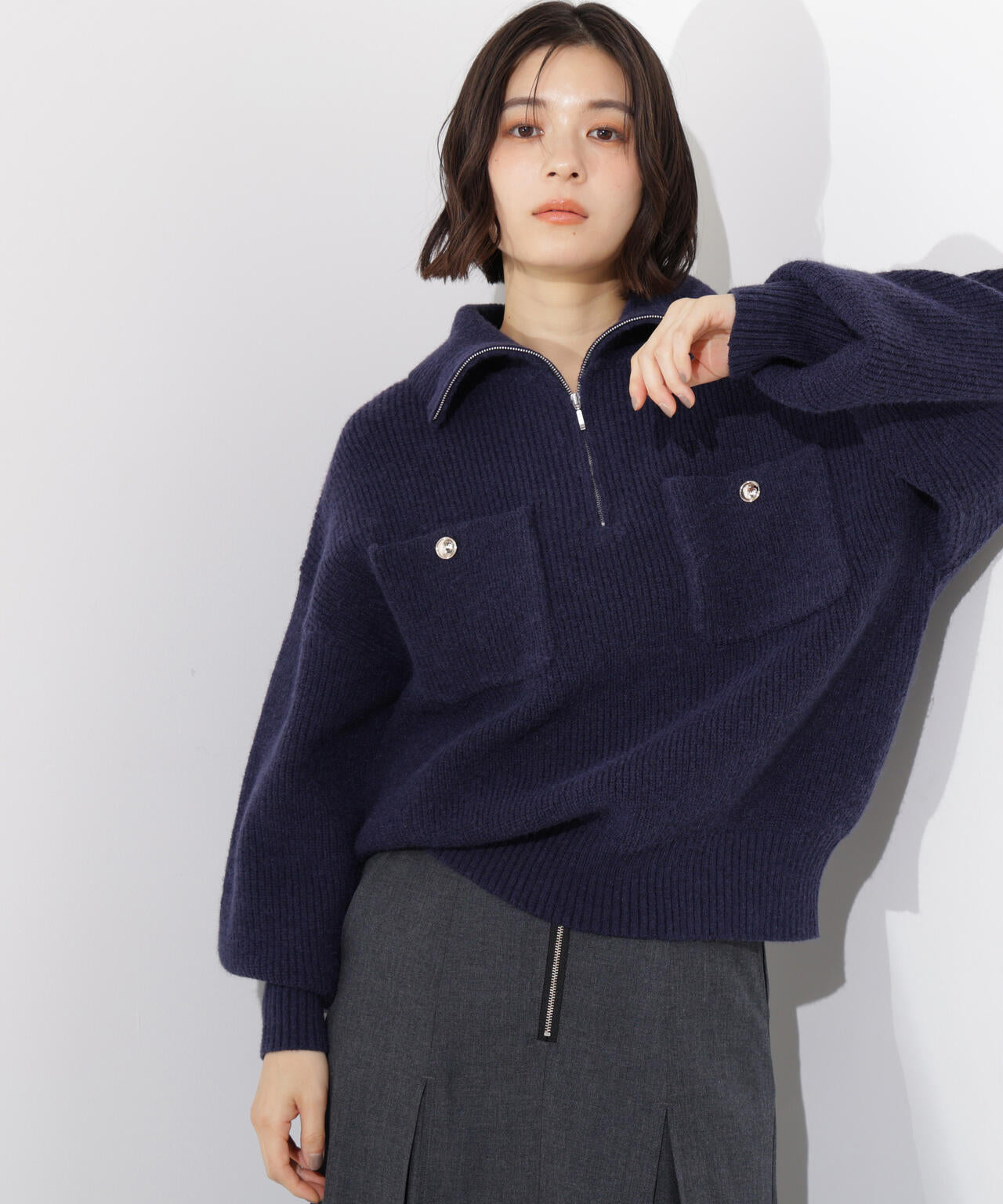 ハーフジップオーバーニット