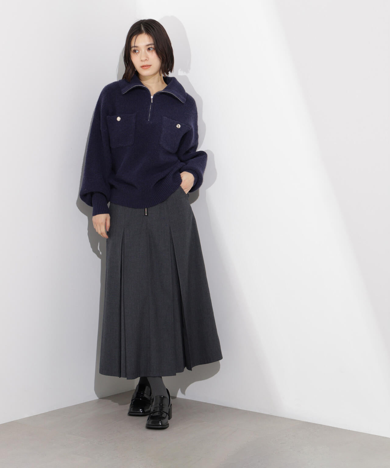 ハーフジップオーバーニット