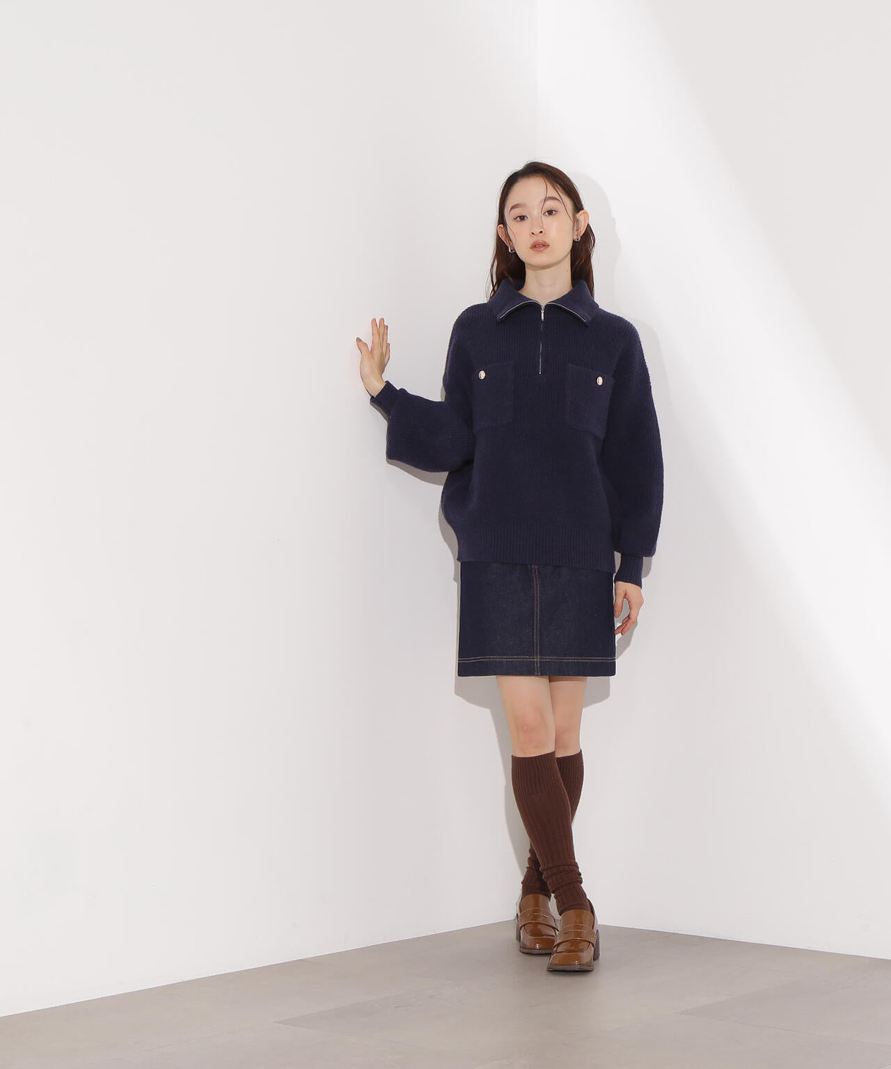 ハーフジップオーバーニット