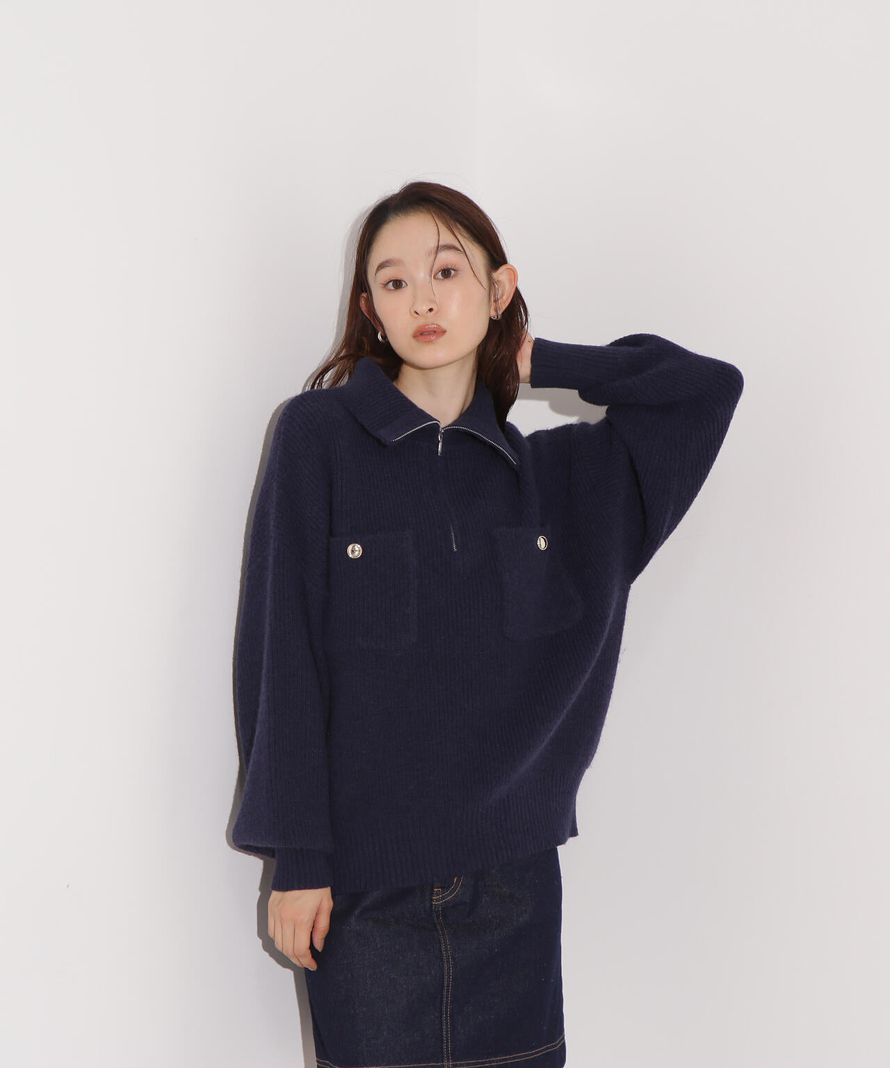 ハーフジップオーバーニット