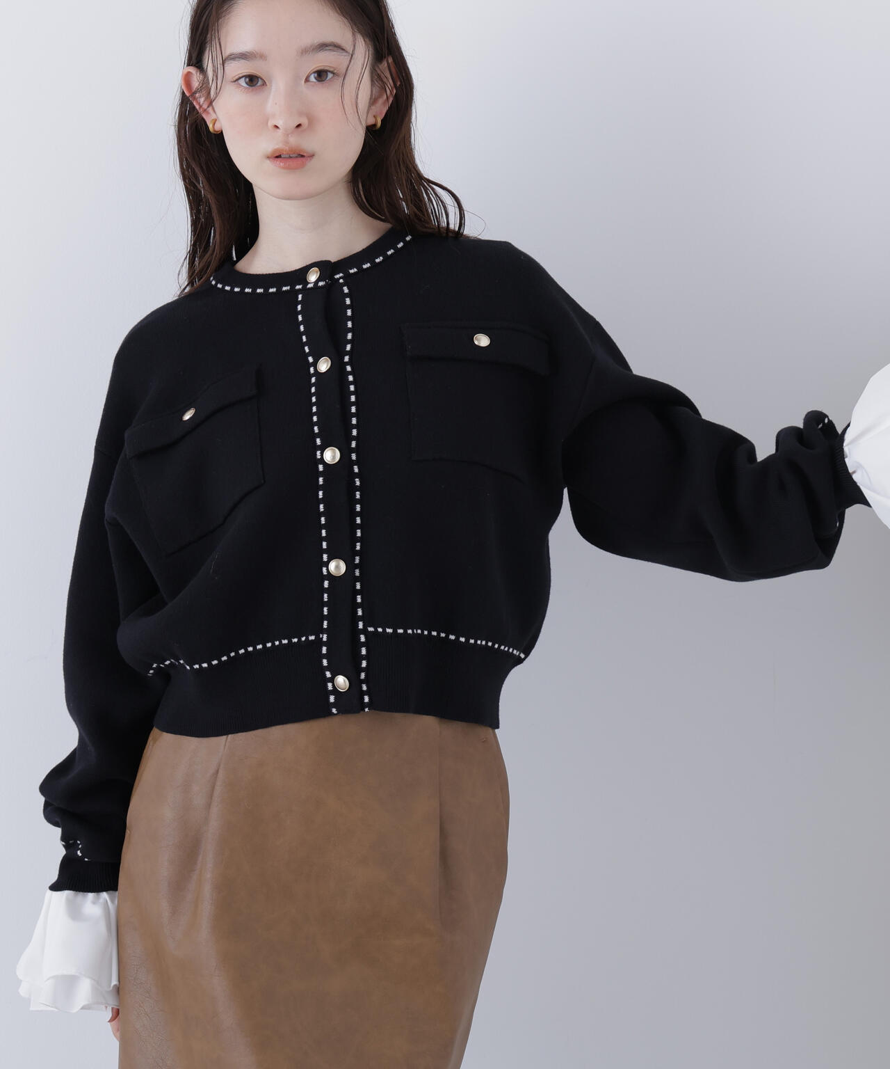 【銀座インズ・mix.tokyo 限定カラー:ネイビー】ステッチニットジャケット