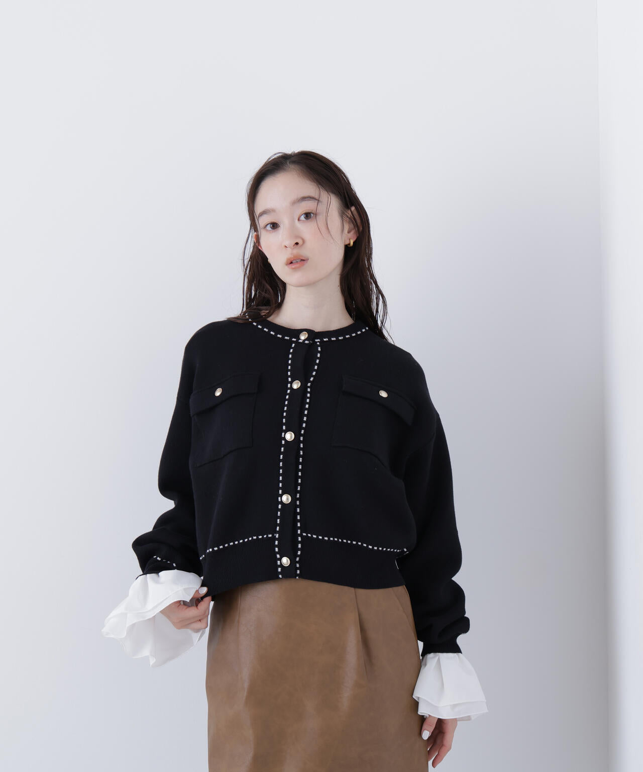 【銀座インズ・mix.tokyo 限定カラー:ネイビー】ステッチニットジャケット